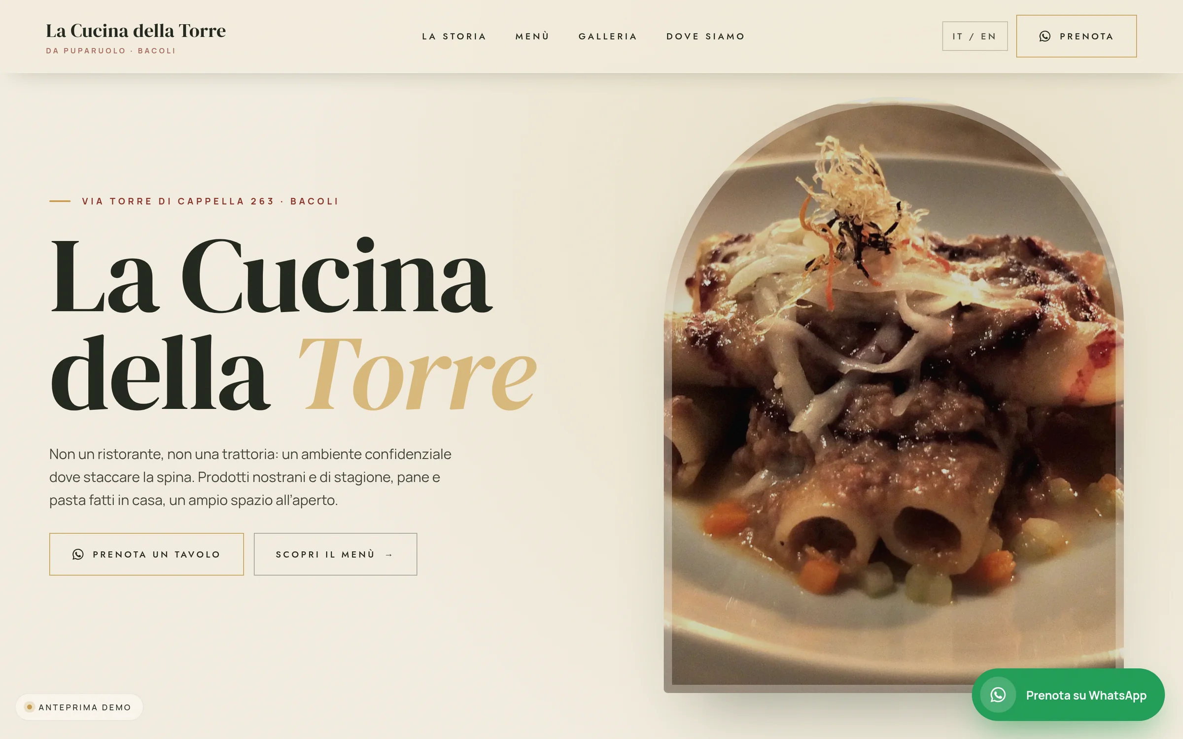 Anteprima desktop del concept per La Cucina della Torre