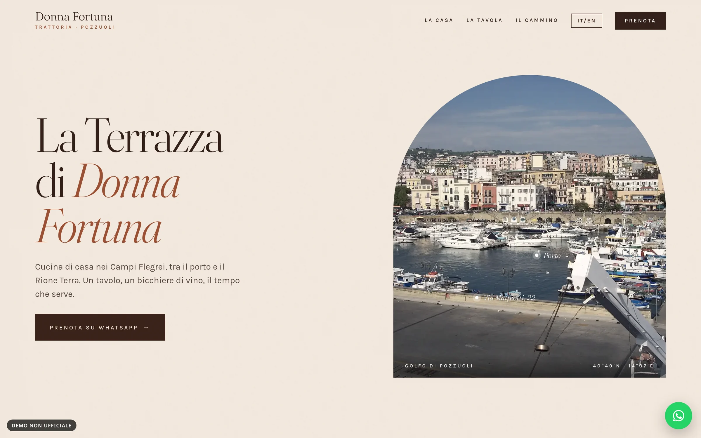 Anteprima desktop del concept per La Terrazza di Donna Fortuna