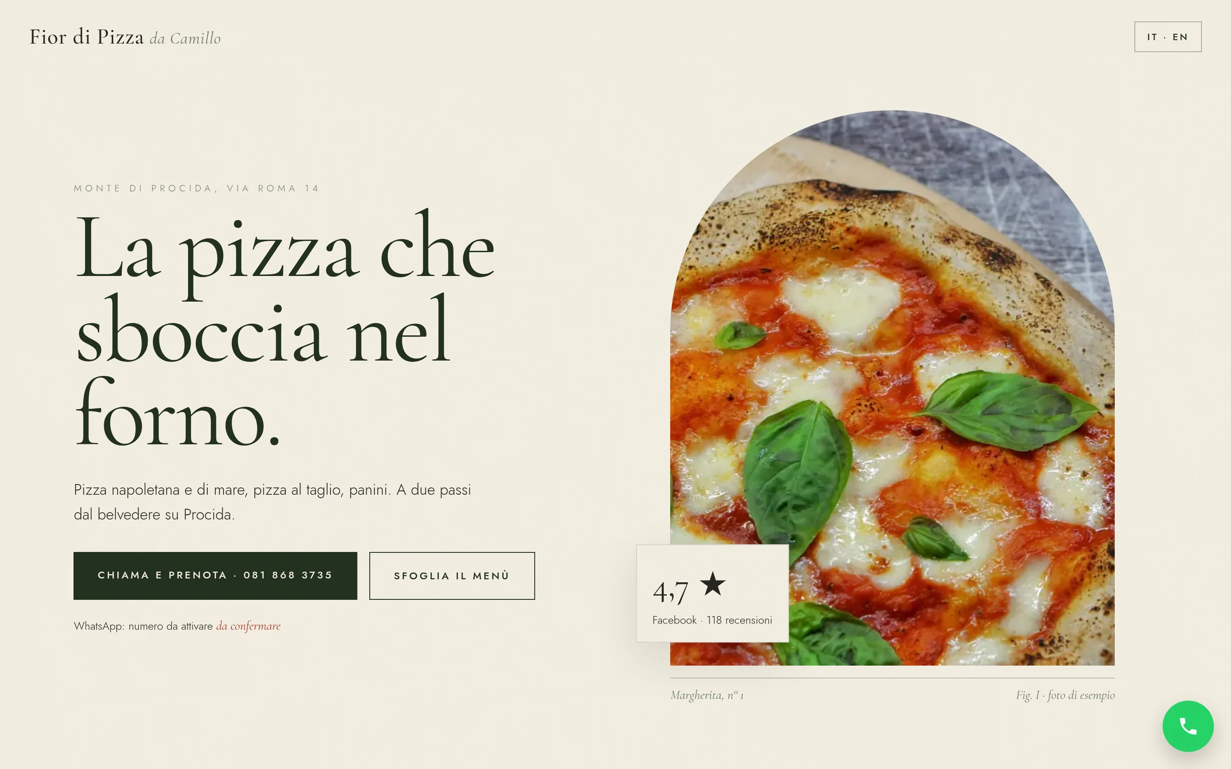 Anteprima desktop del concept per Fior di Pizza da Camillo