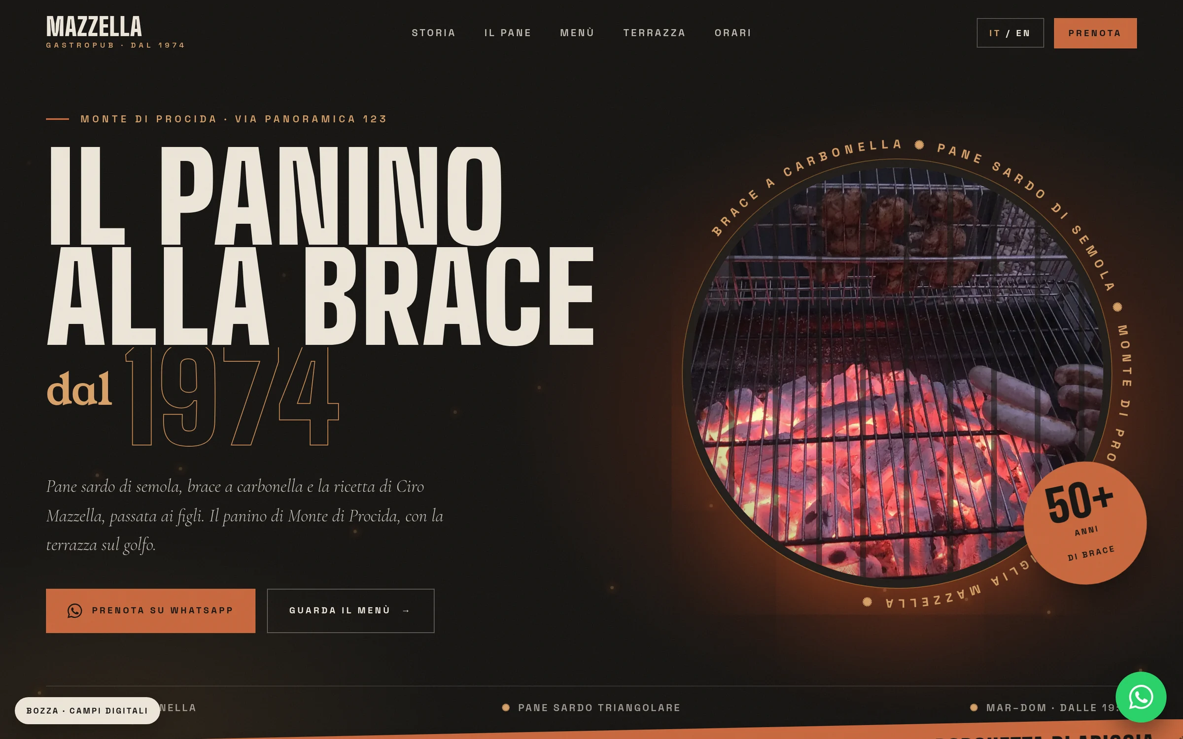 Anteprima desktop del concept per Mazzella Gastropub