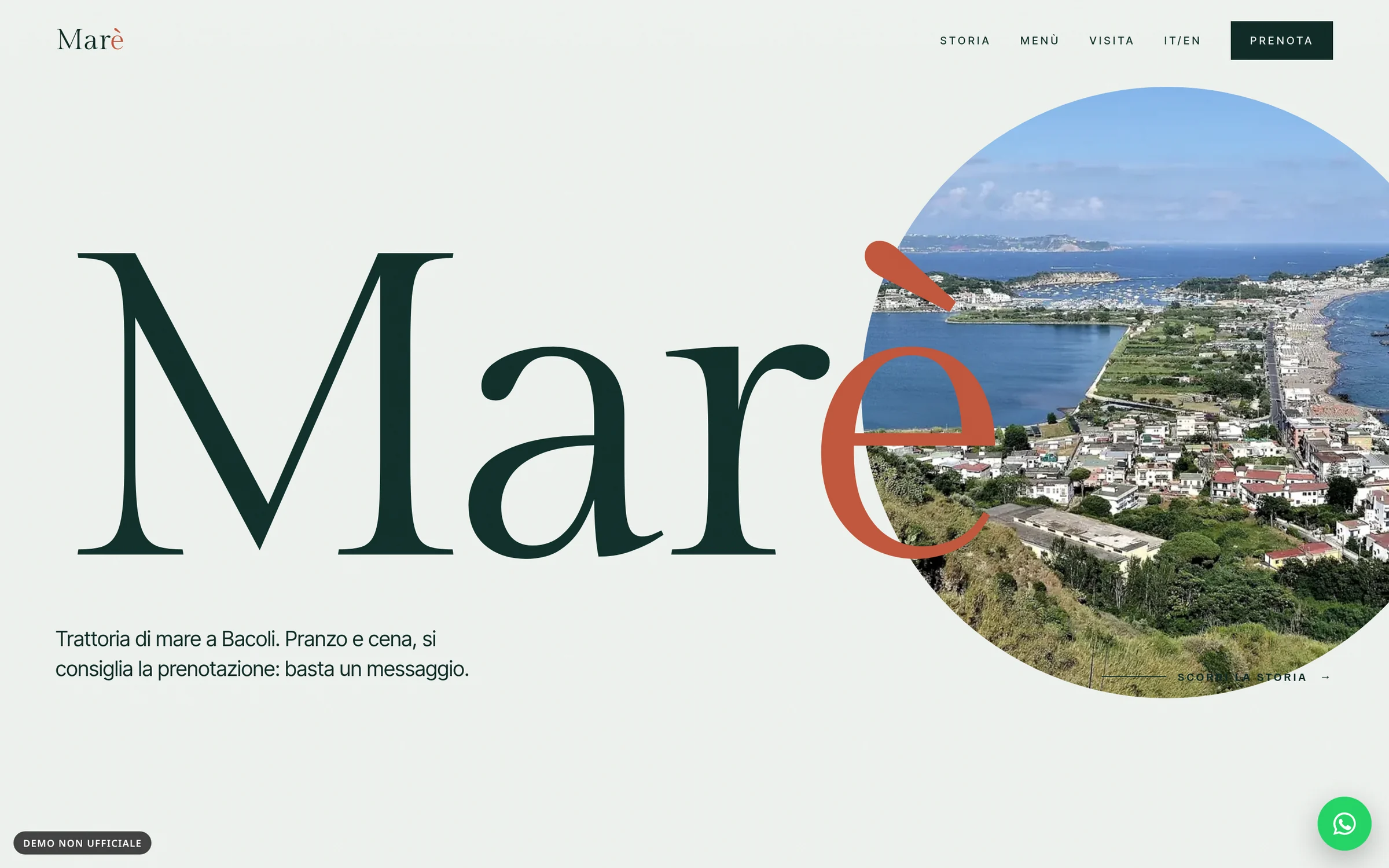 Anteprima desktop del concept per Trattoria Marè